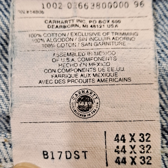 Carhartt Classic Jeans Slightly Distressed Men's 44x32 Blue Denim Straight 5-Pkt - Picture 2 of 11